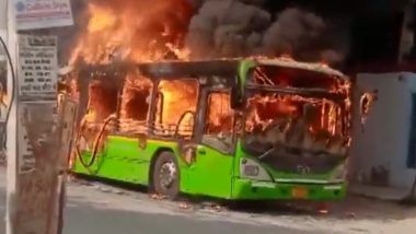 Delhi: DTC Bus Catches Fire in Rohini, No Casualties Reported (Watch Video)